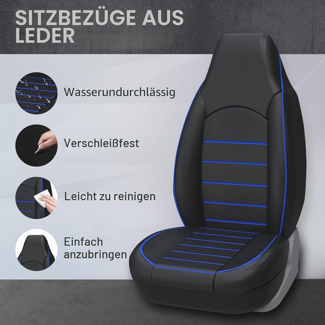 AUTOYOUTH Sitzbezüge Auto Vordersitze Universal Auto-Schonbezüge PU-Leder Sitzschoner Schwarz Blau f