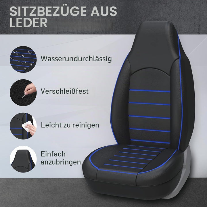 AUTOYOUTH Sitzbezüge Auto Vordersitze Universal Auto-Schonbezüge PU-Leder Sitzschoner Schwarz Blau f