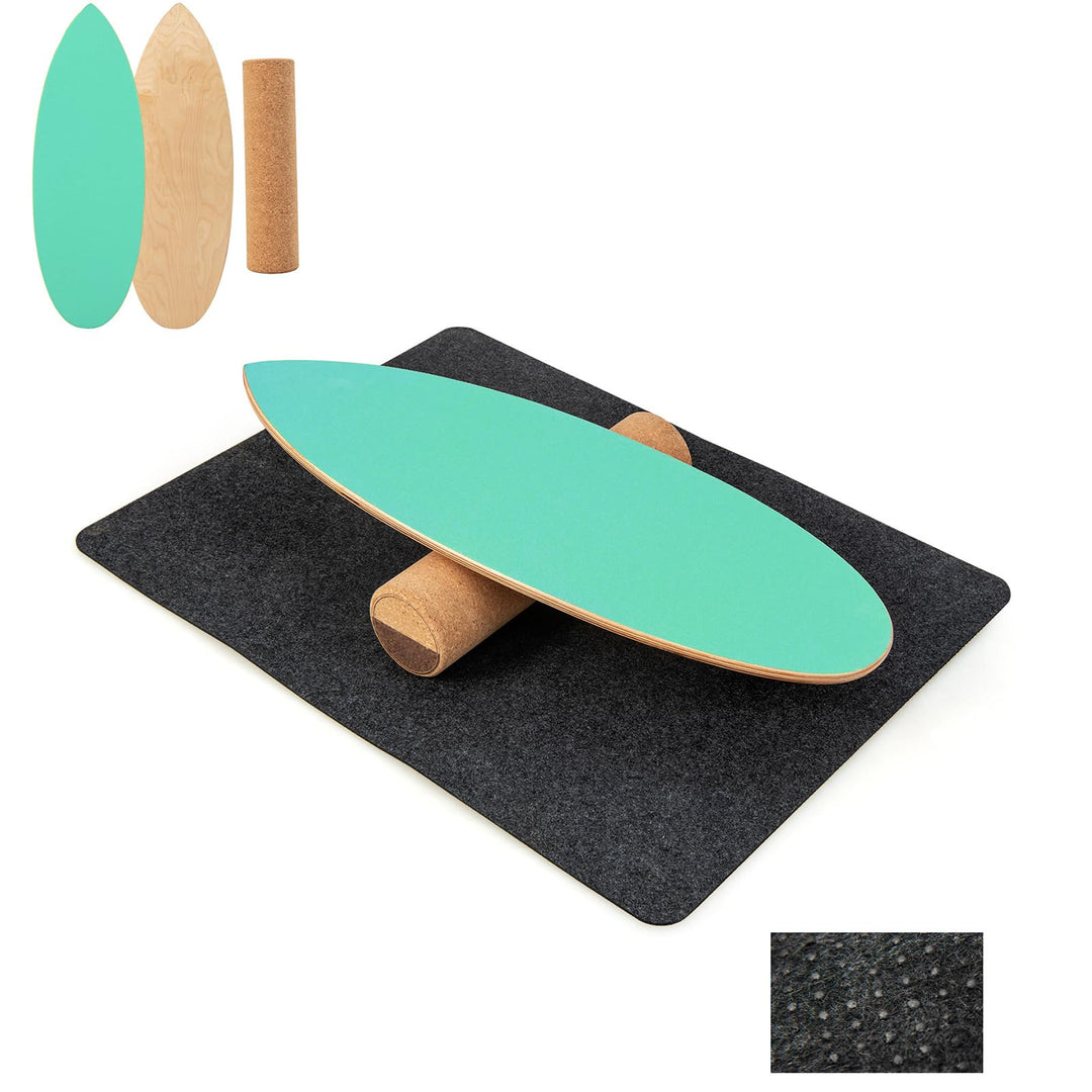 GYMAX Balance Board aus Holz, 15 mm BalanceBoard mit 10mm Korkrolle &amp; rutschfeste Matte aus Filz, In