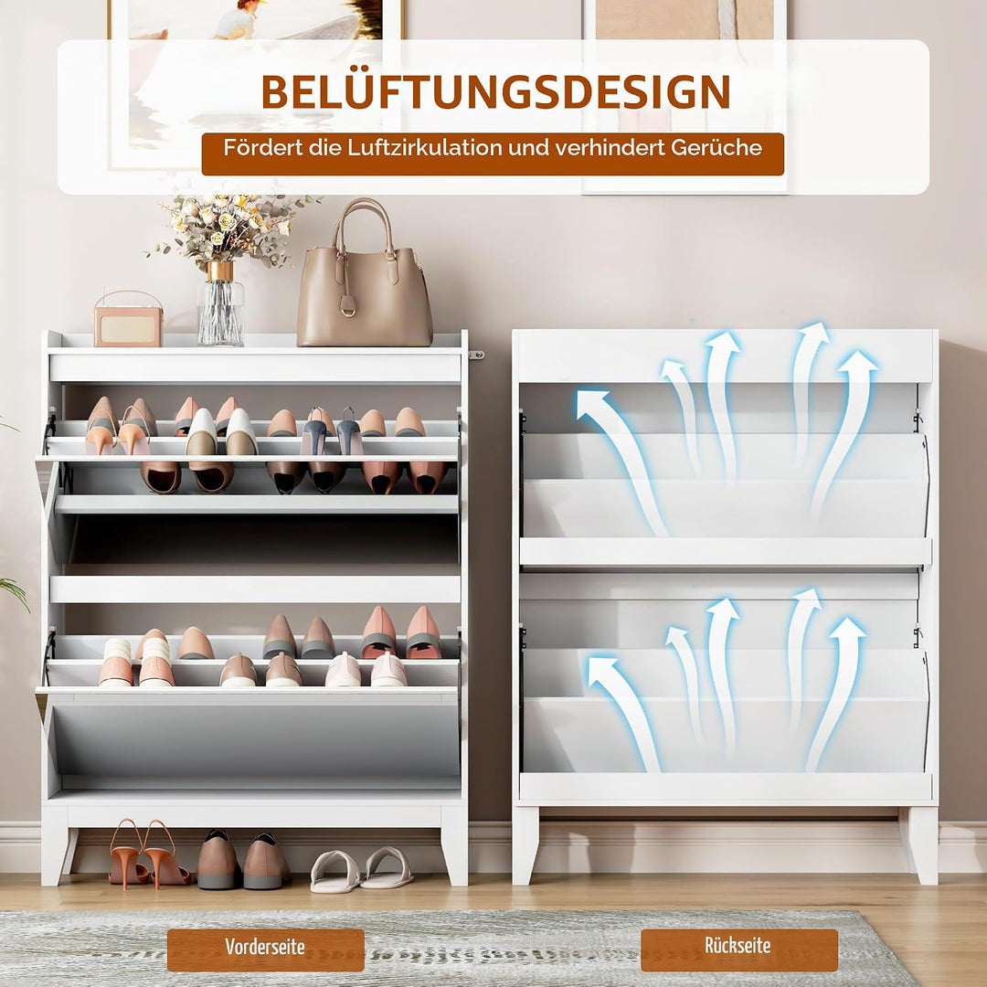 Vlsrka Schuhschrank mit Spiegel, Schuhschrank Holz mit 2 Klappen, Schuhkipper Schmal für 16 Paar Sch