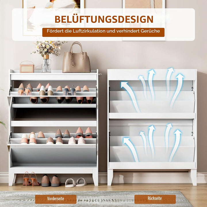 Vlsrka Schuhschrank mit Spiegel, Schuhschrank Holz mit 2 Klappen, Schuhkipper Schmal für 16 Paar Sch