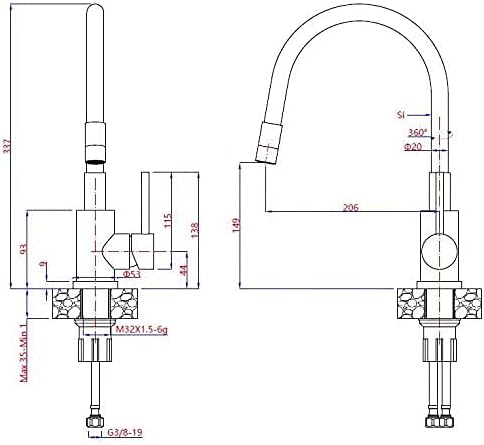 VBChome Kupfer Spültischarmatur Flexibel 360°drehbar Edelstahl Küche Wasserhahn Küchenarmatur Einheb