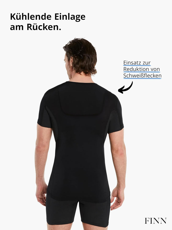 FINN Anti-Schweiss Shirt Herren mit V-Ausschnitt und Rücken-Einsatz – Unterhemd gegen Schwitzen mit