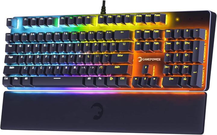 GAMEPOWER Ogre RGB Gaming Tastatur, Blue Switch Mechanical Keyboard, QWERTZ DE-Layout, mit Handgelen