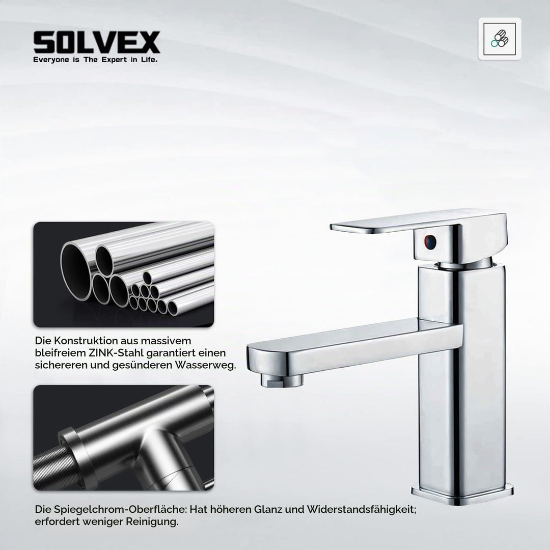 SOLVEX Wasserhahn Bad, Eckig Einhebelmischer Waschbecken, Wasserhahn Bad, Badezimmer Wasserhahn Hohe