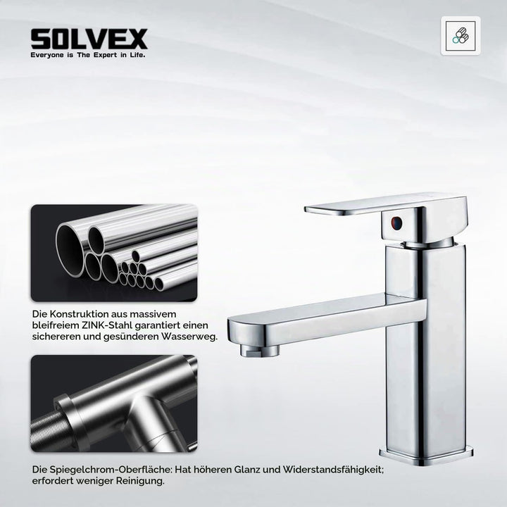 SOLVEX Wasserhahn Bad, Eckig Einhebelmischer Waschbecken, Wasserhahn Bad, Badezimmer Wasserhahn Hohe