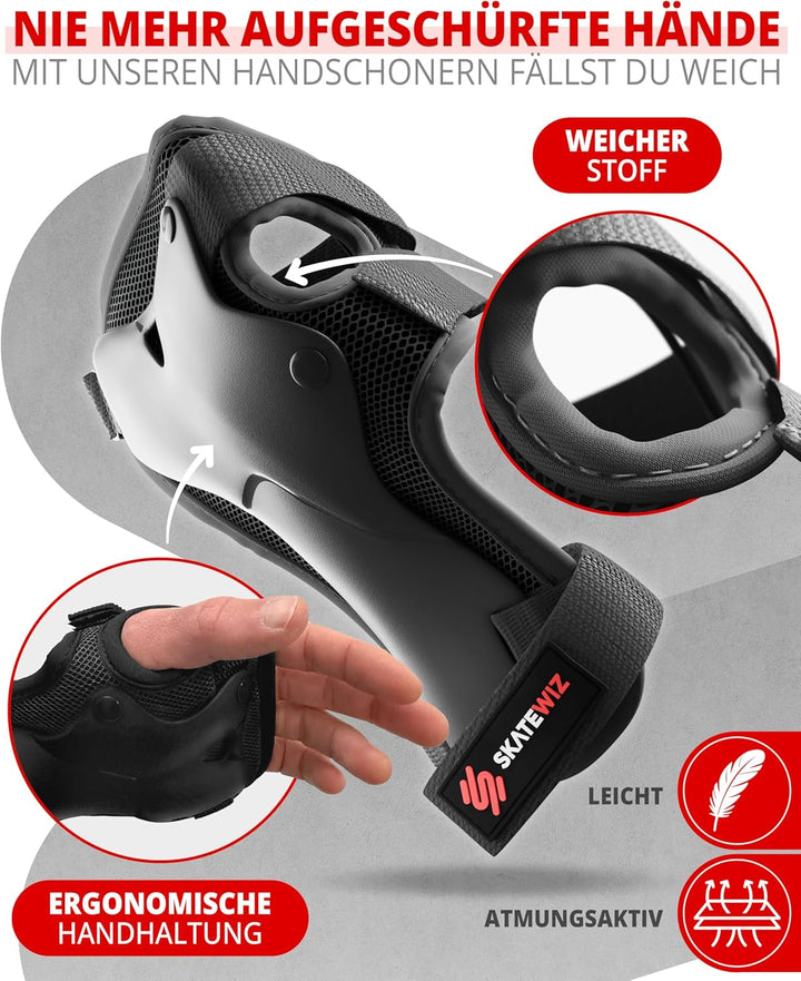 SKATEWIZ Kinder Protektoren Set Schoner - Inliner Knieschoner Kinder – Schützer Set [6er] für Kinder