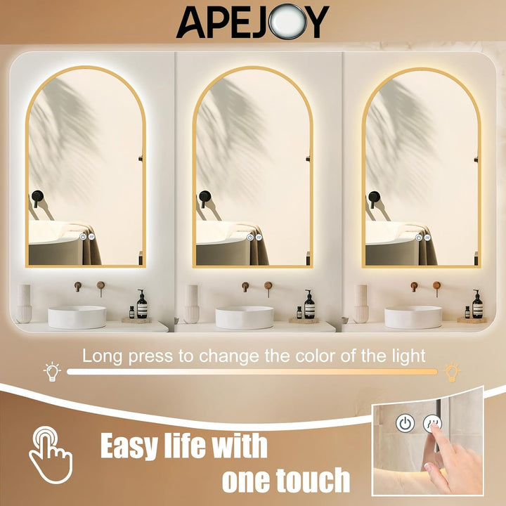 Gold Badspiegel Led Beleuchtung Arch 60x100/100x60cm, Wandspiegel mit Antibeschlag und mit Touch Sch