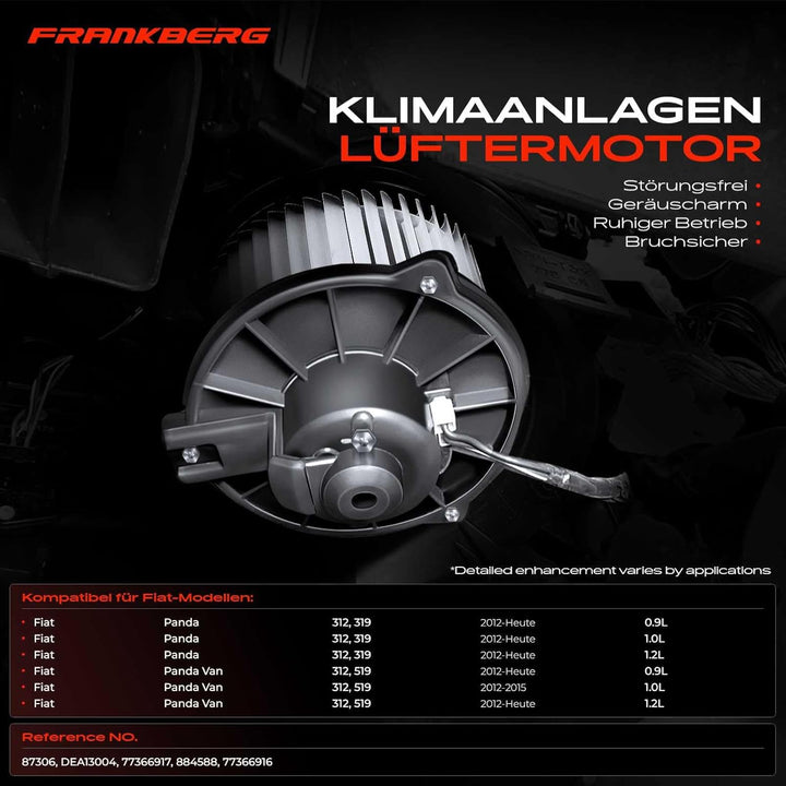 Frankberg Innenraumgebläse Gebläsemotor Kompatibel mit Panda 312 319 0.9L-1.2L 2012-2022 Panda Van 3