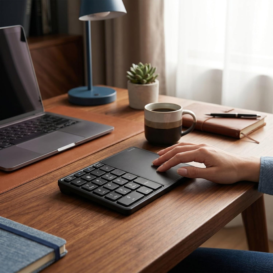 Haofy Numerisches Keypad 21 Tasten mit Touchpad, 500-mAh, Bluetooth & 2,4G, Plug-and-Play für, macOS