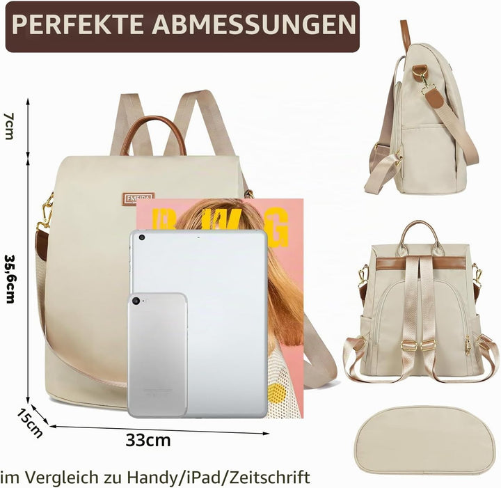 Fmeida Rucksack Damen Anti Diebstahl Nylon Handtaschen Wasserdichte 2 in 1 Schultertasche Casual Day