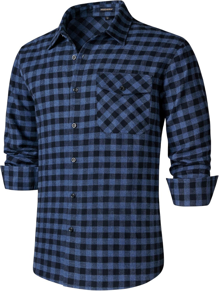 HISDERN Flanellhemd Herren Karierte Hemden Herren Langarm Button Down Baumwolle Holzfällerhemd Regul