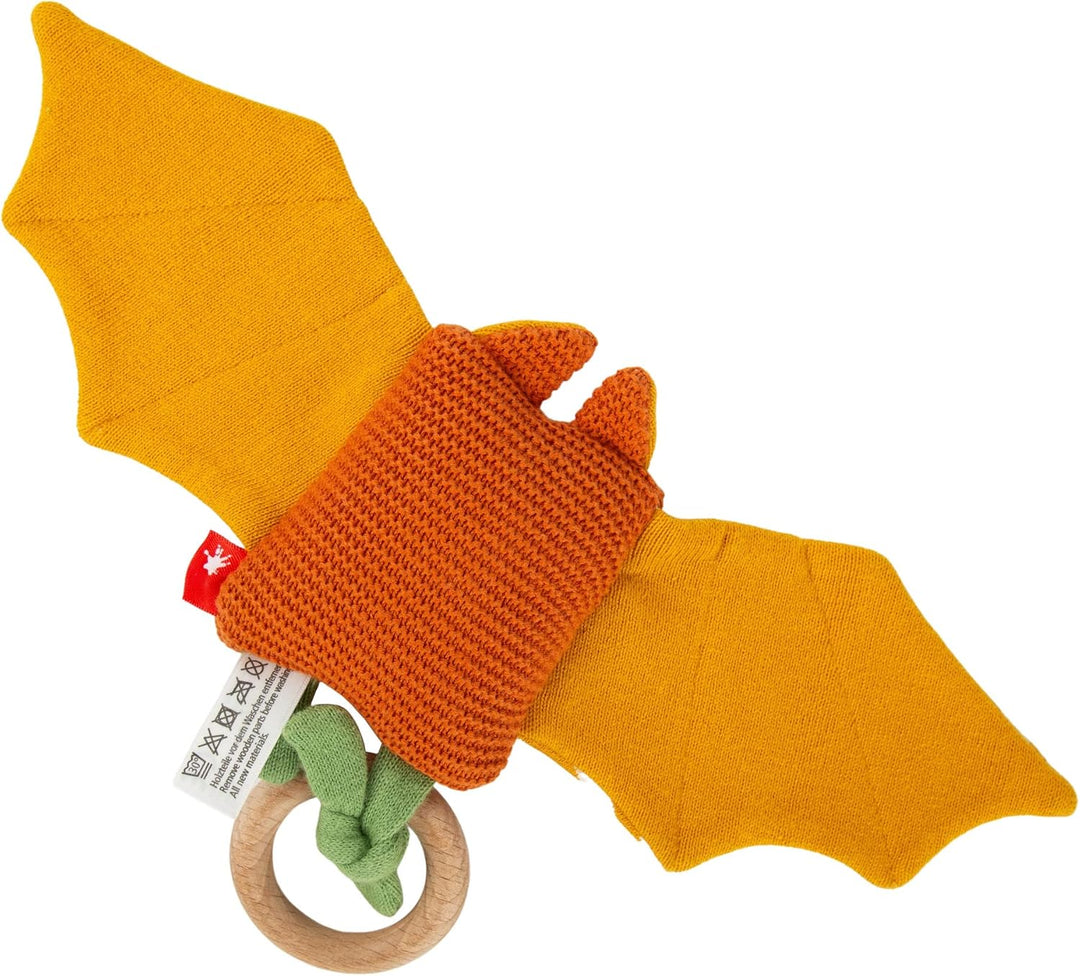 SIGIKID 39673 Strick-Greifling Fledermaus Knitted Love, Babyspielzeug aus Baumwollstrick mit Holzrin