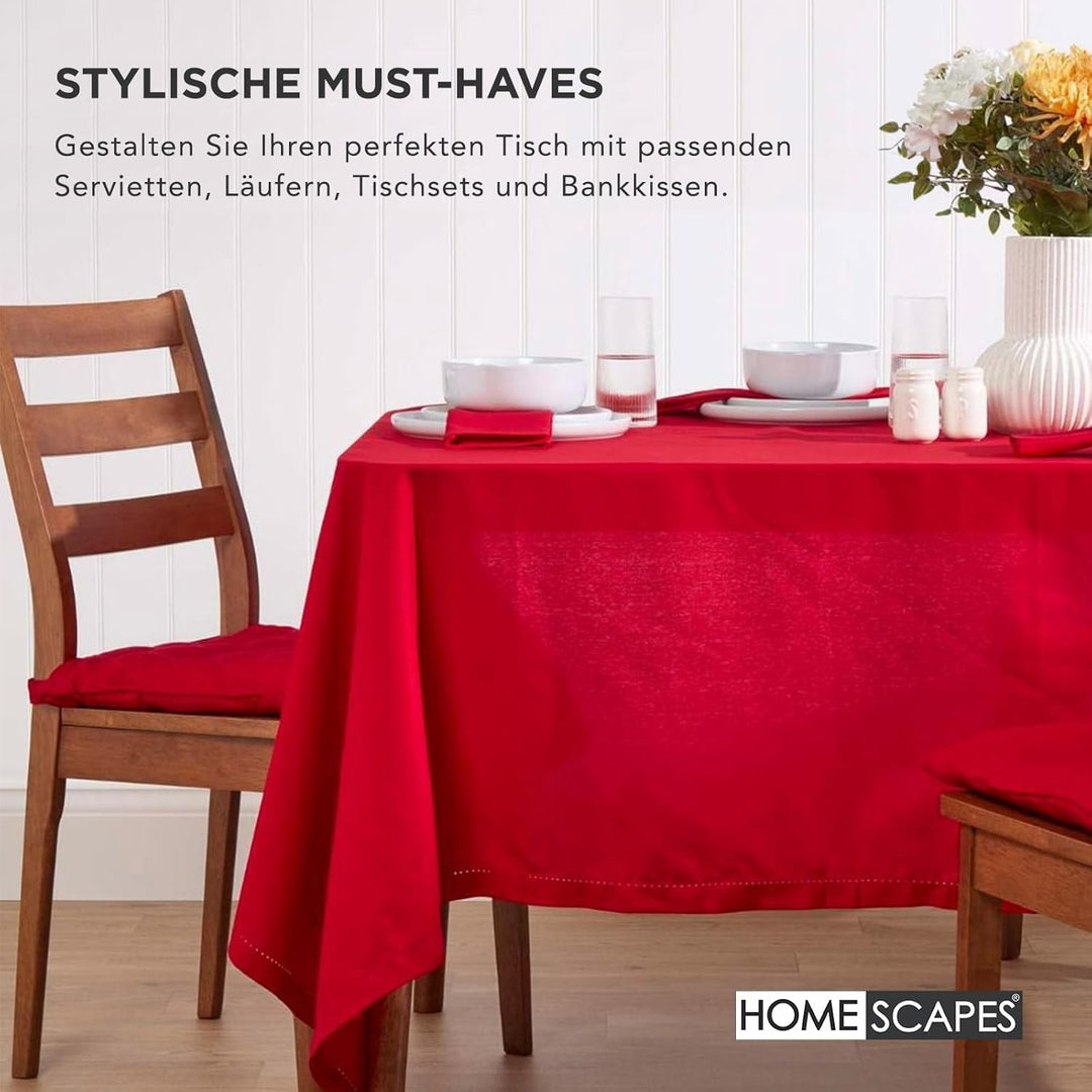 HOMESCAPES 4er Set Stuhlkissen 40 x 40 cm, rot, Sitzkissen mit Bändern und Knopfverschluss, einfarbi