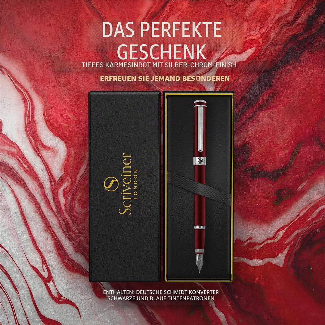 Scriveiner Deep Crimson Red Füllhalter Chromapplikationen, Schmidt-Feder (fein), bestes Geschenk für