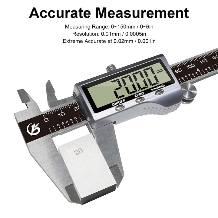 KETOTEK Messschieber Digitale, 150mm Schieblehre Digital Edelstahl mit Grossem LCD Display, Messlehr
