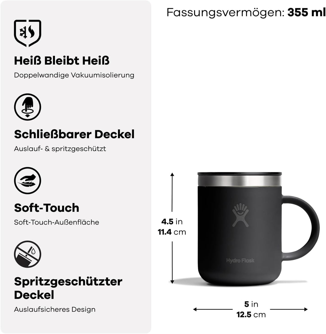 Hydro Flask – Mug Coffee 355 ml (12 oz) – Isolierter Edelstahl mit verschliessbarem spritzfestem Dec