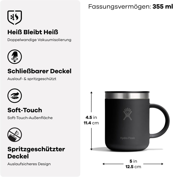 Hydro Flask – Mug Coffee 355 ml (12 oz) – Isolierter Edelstahl mit verschliessbarem spritzfestem Dec