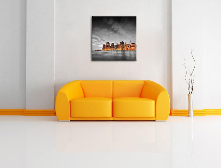 Pixxprint Skyline von New York bei Nacht als Leinwandbild/Grösse: 70x70 cm/Wandbild/Kunstdruck/ferti