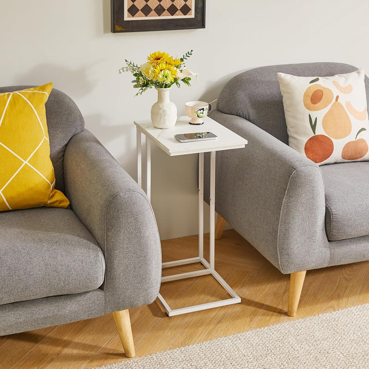 Aibiju Beistelltisch，Betttisch，Sofatisch ür Kaffee und Laptop, Industrie-Design, Modern, Weisse Marm