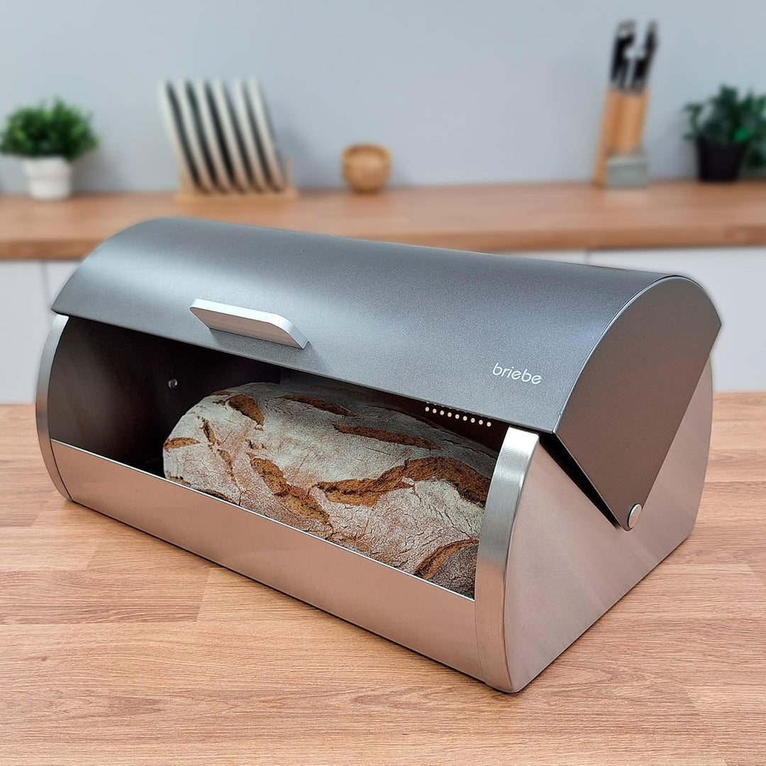 briebe Set aus Brotkasten +3 Küchenvorratsdosen Edelstahl, Brot- und Brötchenbehälter, Schiebedeckel