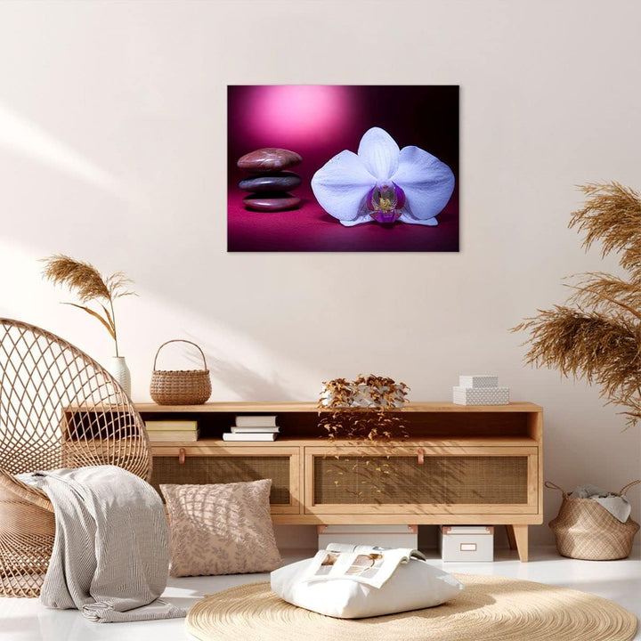 Bilder auf Leinwand Spa braune Steine weisse Orchidee Leinwandbild 70x50cm Wandbilder Dekoration Woh