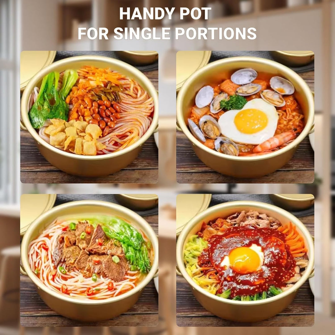 Koreanischer Ramen Topf 16cm, Aluminium, Deckel, Gelb | Nudeltopf für Ramen, Suppen, Eintöpfe, schne