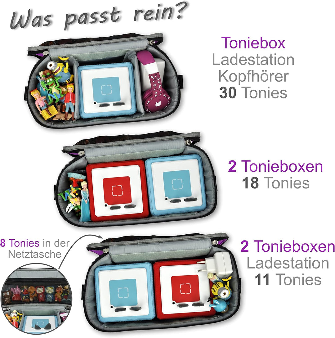 PUNALU Tasche für Toniebox inkl. Schutzfolie passend für Toniebox, Platz für 30 Tonies, Ladegerät un