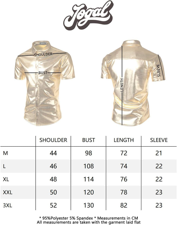 JOGAL Herren Metallic Glänzend Bronzing Nachtklub Party Hemd Gold S, Gold S