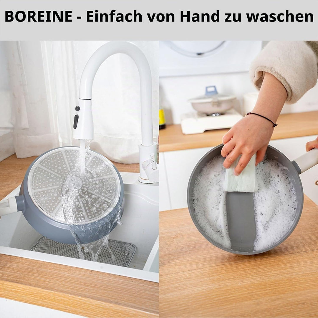 BOREINE Topfset Pfannenset 5-teilig, Bratpfanne 24cm Kochtöpfe 24cm Topf 18cm mit Deckel 18/24cm, An