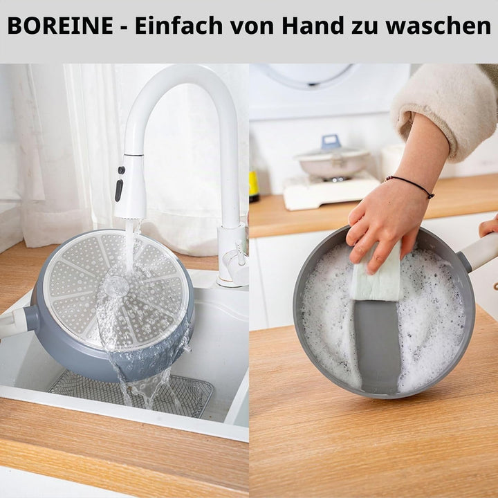 BOREINE Topfset Pfannenset 5-teilig, Bratpfanne 24cm Kochtöpfe 24cm Topf 18cm mit Deckel 18/24cm, An