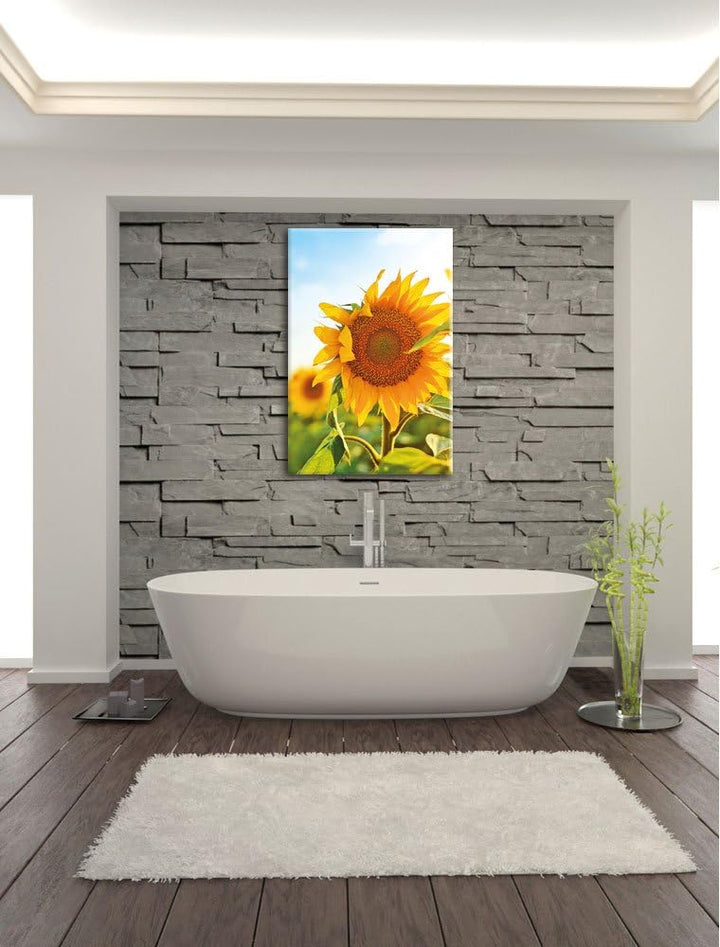 Pixxprint Sonnenblumenfeld SonnenblumeSonne als Leinwandbild/Grösse: 100x70 / Wandbild/Kunstdruck/fe