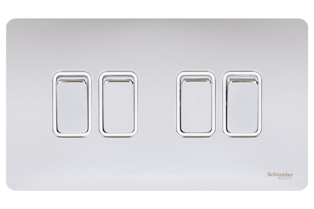 Schneider Electric Ultimate schraubenlose, flache Platte, 4-Gang-Wippschalter, 2-Wege-Lichtschalter,