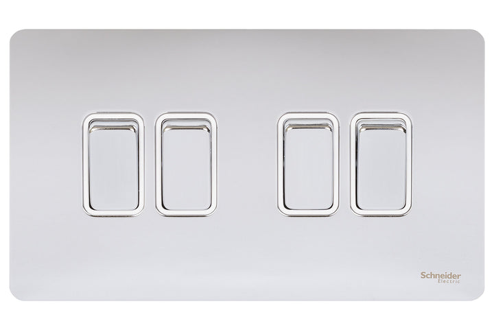 Schneider Electric Ultimate schraubenlose, flache Platte, 4-Gang-Wippschalter, 2-Wege-Lichtschalter,