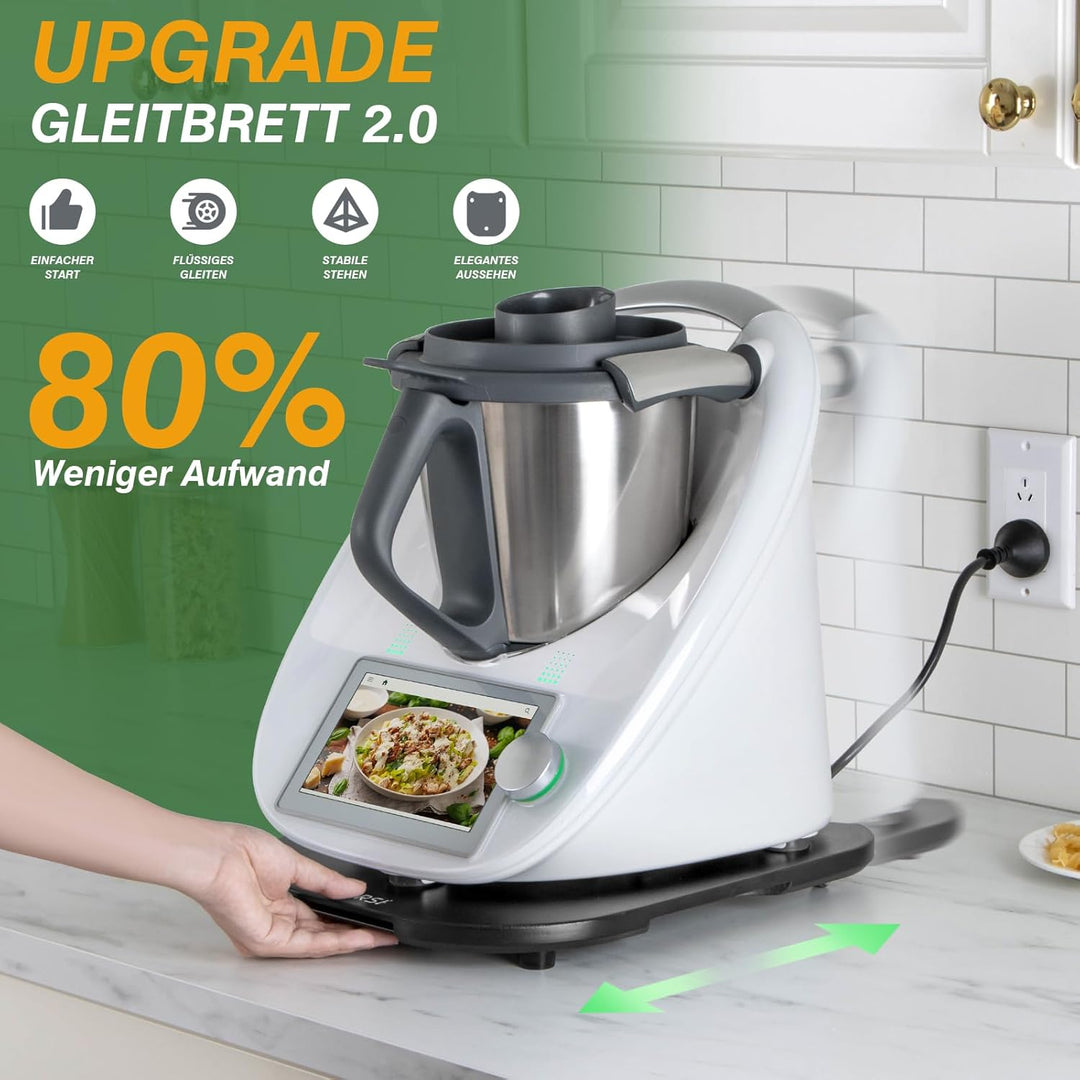 PUERSI Gleitbrett für Thermomix TM6/TM5, 2te Generation, Brett für Thermomix mit Rollen, Leicht Glei