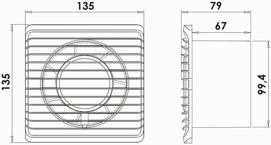 Badlüfter Wandventilator mit Nachlauf/Timer Ventilator Lüfter Ø 100 mm Planet (Ø 100, mit Nachlauf/T