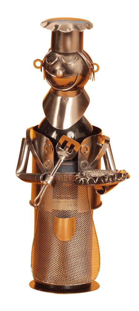 Moderner Wein Flaschenhalter Flaschenständer Grill Meister aus Metall in Silber Höhe 33,5 cm