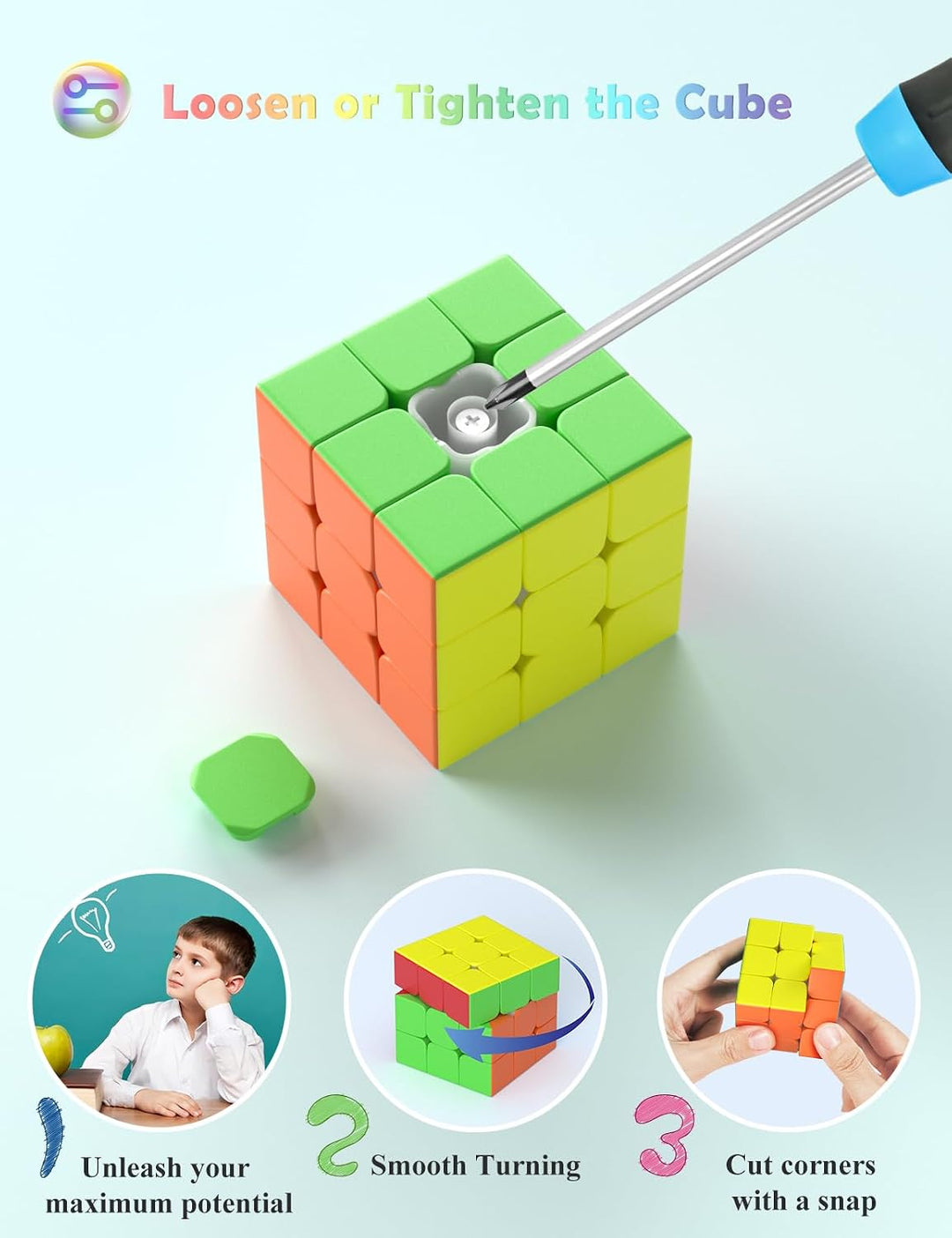 ROXENDA Speed Cube Set 8 Packs Zauberwürfel as Christmas Birthday Gifts | mit Tutorial,2x2 3x3 4x4 P