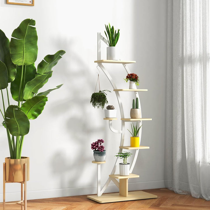 KOMFOTTEU 5-Stöckiger Pflanzenständer, Metall-Blumenständer, Pflanzentreppe mit Kippschutz, Blumentr