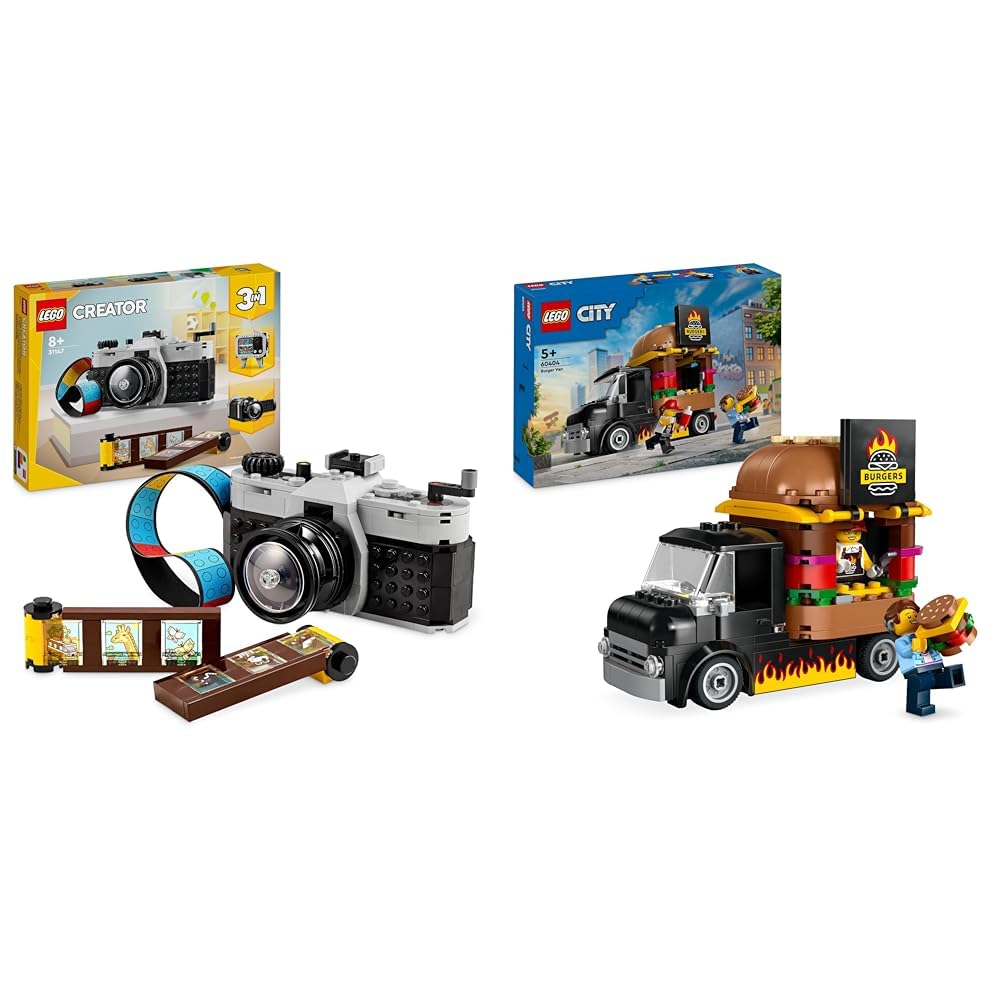 LEGO Creator 3in1 Retro Kamera Spielzeug, Videokamera, TV-Set, Schreibtischdeko & City Burger-Truck,
