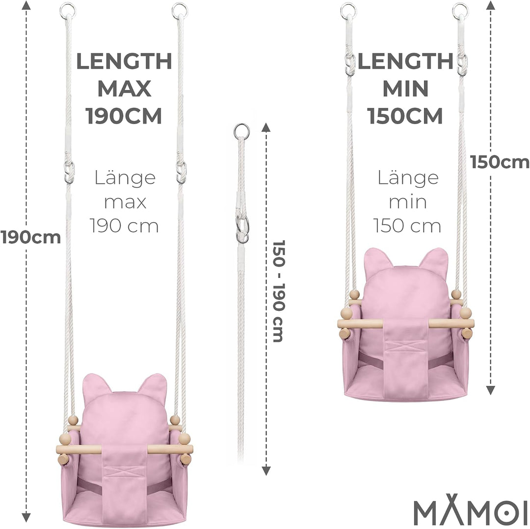 MAMOI® Babyschaukel Kinderschaukel Holz + SICHERHEITSGURT, Schaukel für Kinder Garten Indoor Outdoor