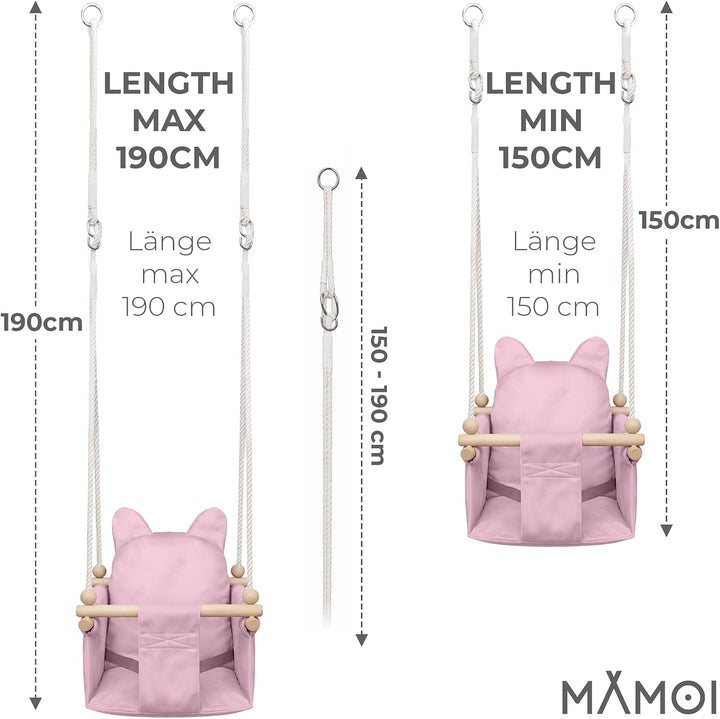 MAMOI® Babyschaukel Kinderschaukel Holz + SICHERHEITSGURT, Schaukel für Kinder Garten Indoor Outdoor