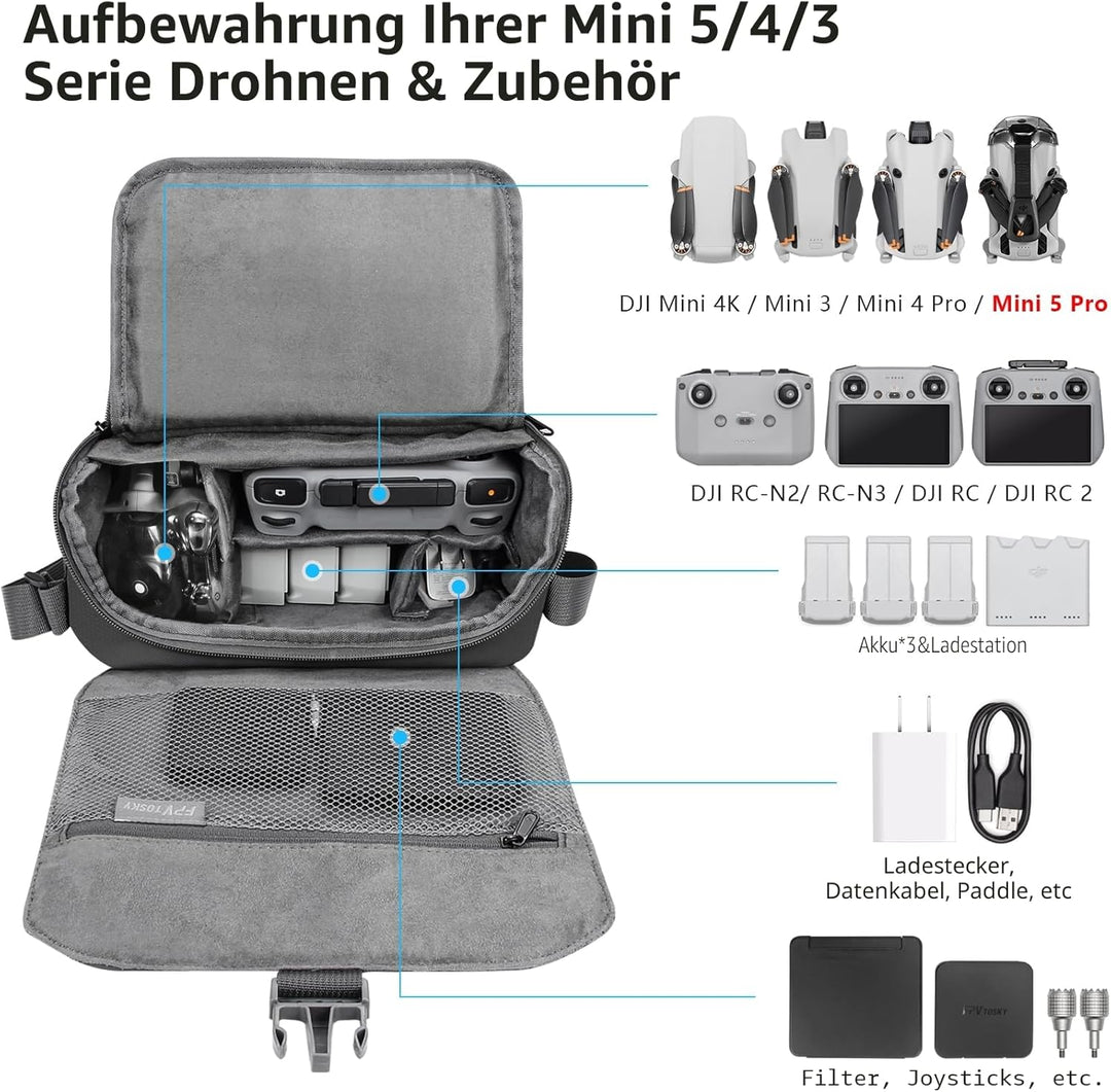 FPVtosky Schultertasche für DJI Mini 5 Pro/4/3/ Mini4K/Flip/NEO 2 Serie, Reisetasche und Case für Ma