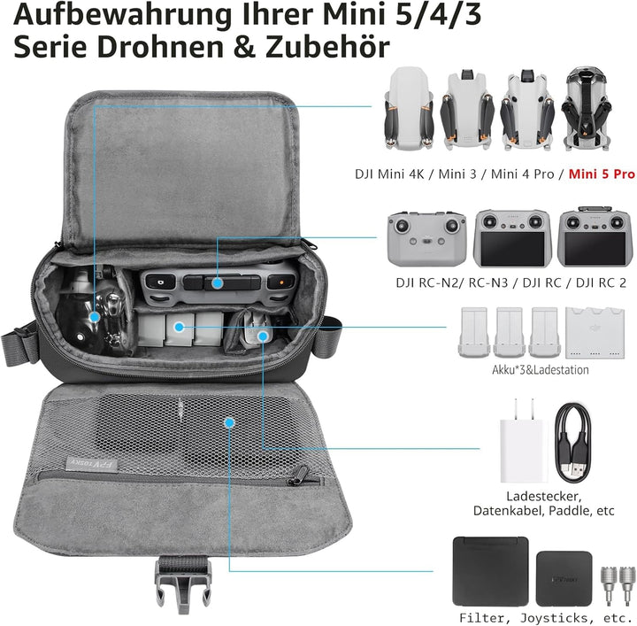FPVtosky Schultertasche für DJI Mini 5 Pro/4/3/ Mini4K/Flip/NEO 2 Serie, Reisetasche und Case für Ma