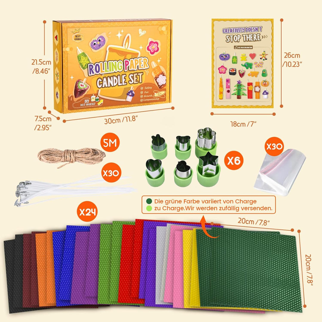 BuzzoXerex Bienenwachsplatten für Kerzen, 24 Stück Farbenfrohe Wachsplatten für Kerzen(20 x 20cm), K