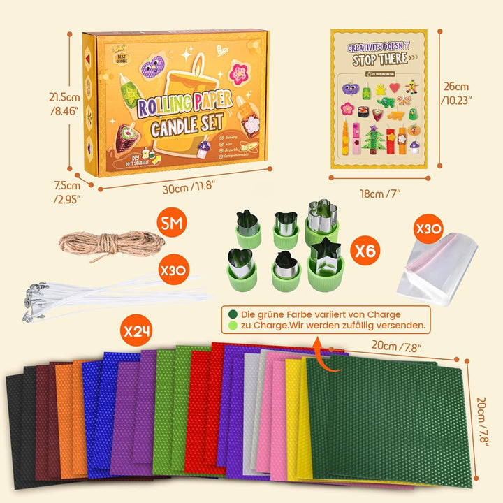 BuzzoXerex Bienenwachsplatten für Kerzen, 24 Stück Farbenfrohe Wachsplatten für Kerzen(20 x 20cm), K