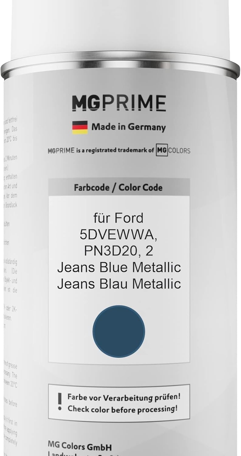 MG PRIME Autolack 2K Spraydosen Set für Ford 5DVEWWA / PN3D20 / 2 Jeans Blue Metallic/Jeans Blau Met