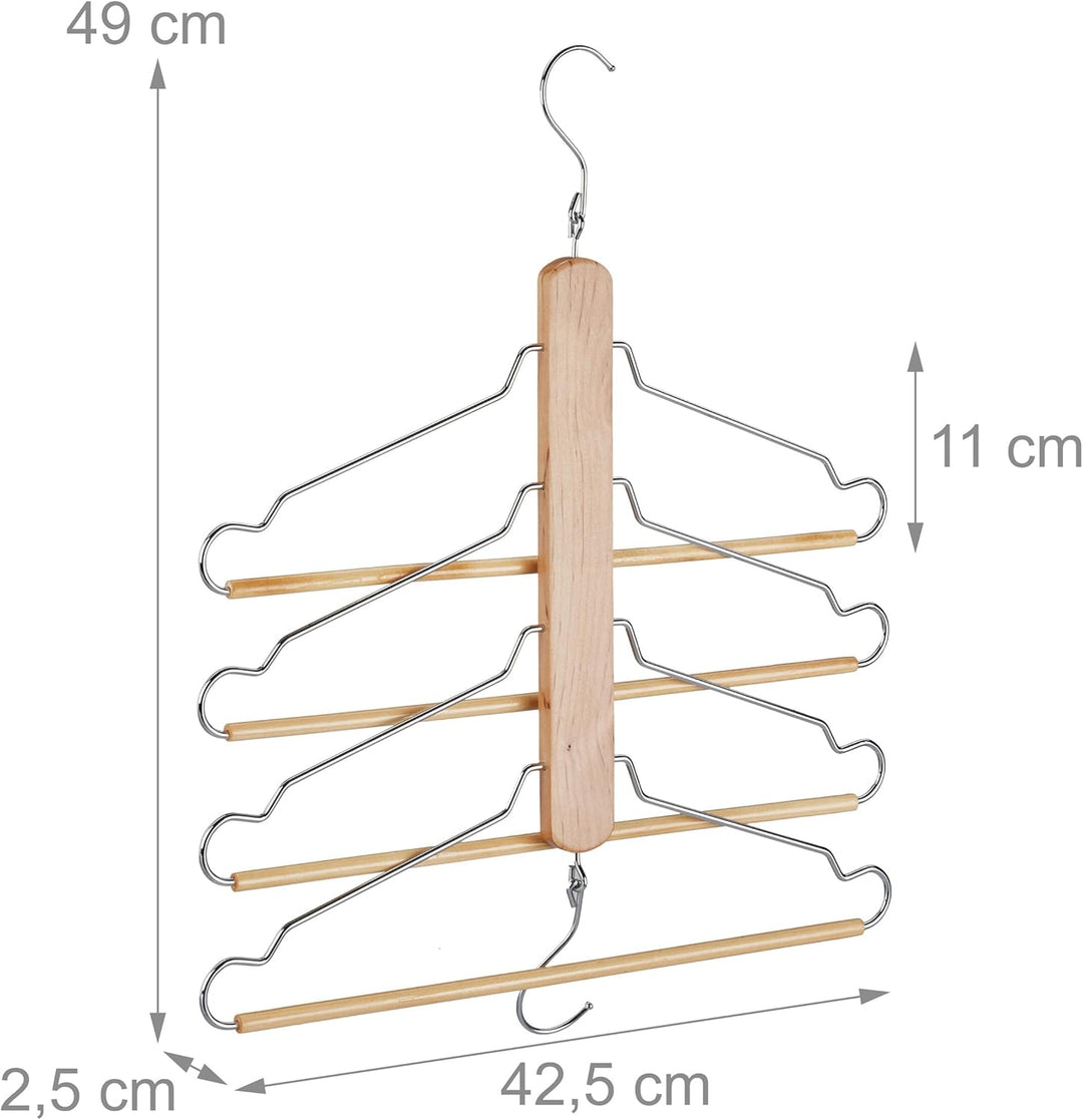 Relaxdays Mehrfach Kleiderbügel, 3er Set, platzsparend, 4 Bügel mit Hosensteg, Holz, Metall, Multibü