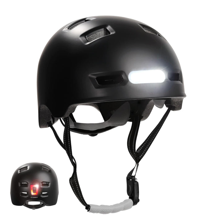 Crazy Safety Vertigo Matt Schwarz Fahrradhelm mit Vorder- und Rücklicht USB | Skater-Helm für Roller