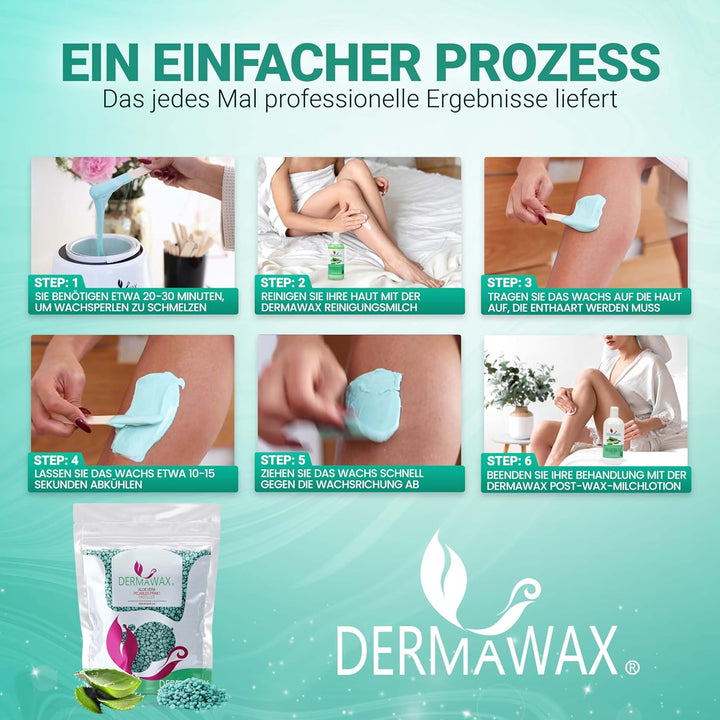 Dermawax 1 kg Aloe Vera Wachs Heisswachs Waxing Perlen Wachsperlen Anwendung ohne Wachsstreifen zur
